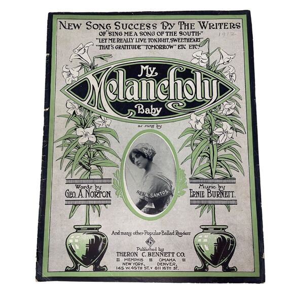 Melancholy Baby Sheet Music 1912 Geo A Norton Ernie Burnett - Picture 1 of 10